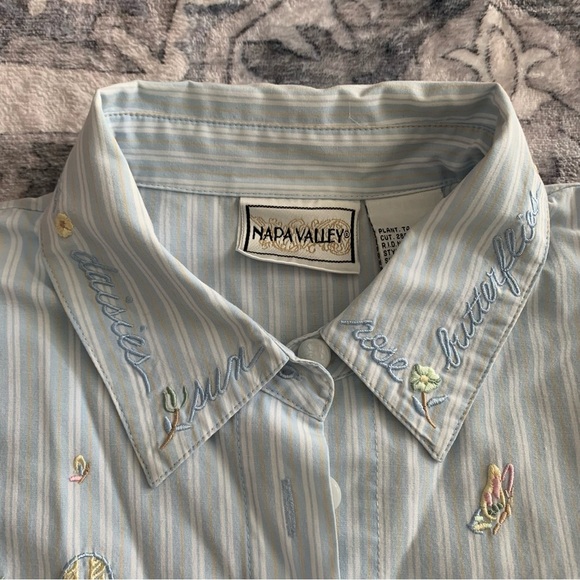 Vintage Napa Valley Blue Striped Embroidered Button Down Size M - Picture 4 of 10